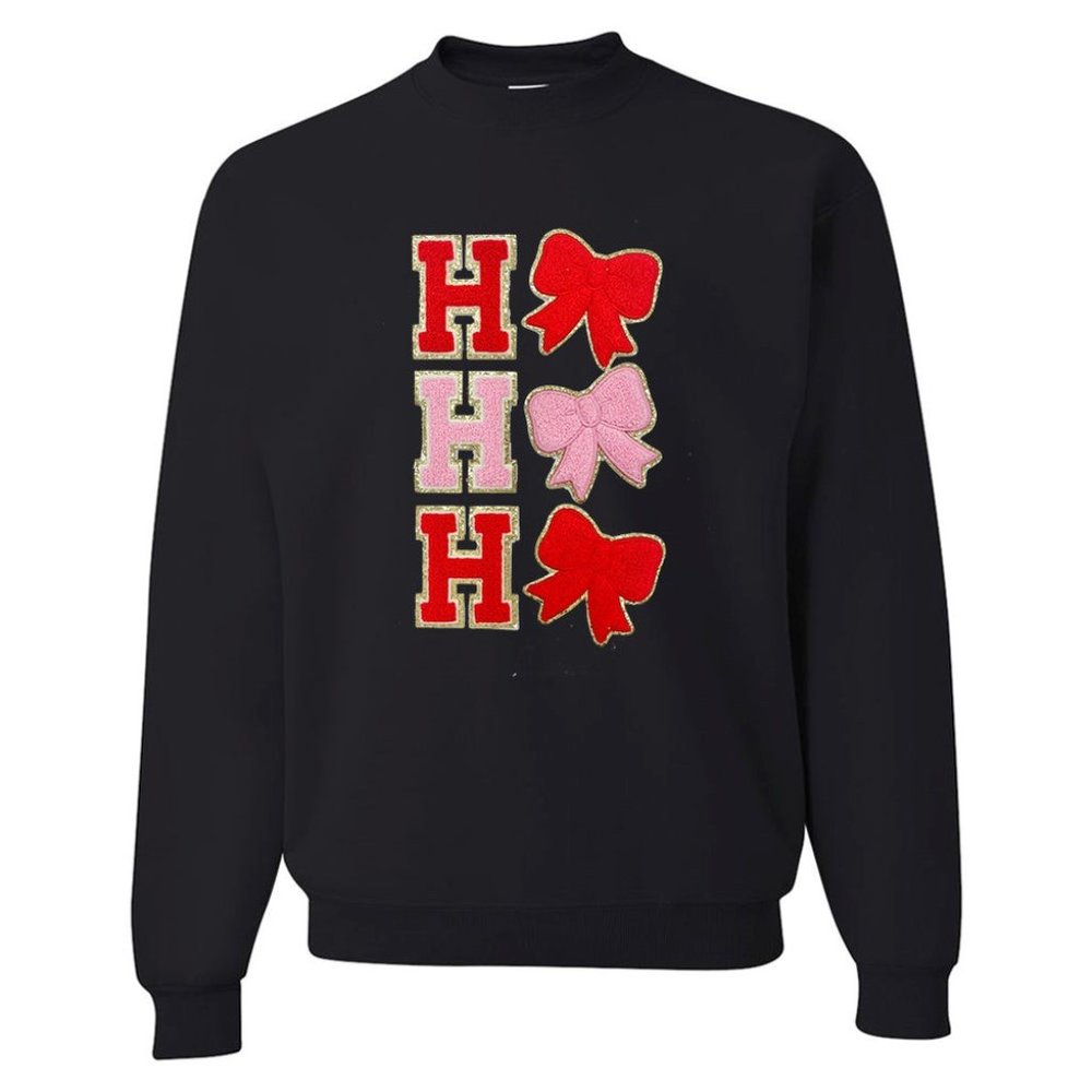 HO HO HO BOWS LETTER PATCH CREWNECK SWEATSHIRT - LARGE BRAND NEW